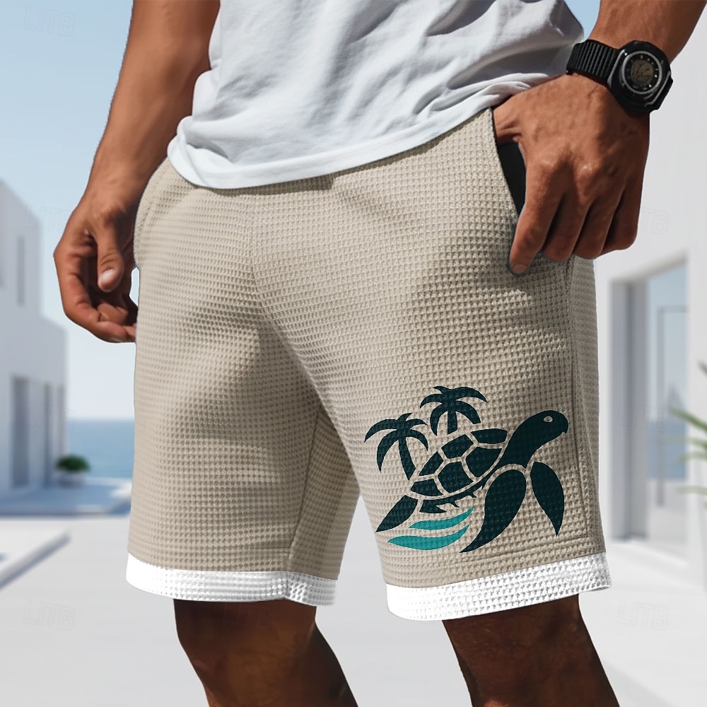 Hombre tortugas Criaturas del mar Pantalones cortos de gofres Pantalones cortos casuales Pantalones cortos texturizados Media cintura Hawaiano Diario Vacaciones Cintura elástica con cordón Pantalones 2026 - $22.99 –P4