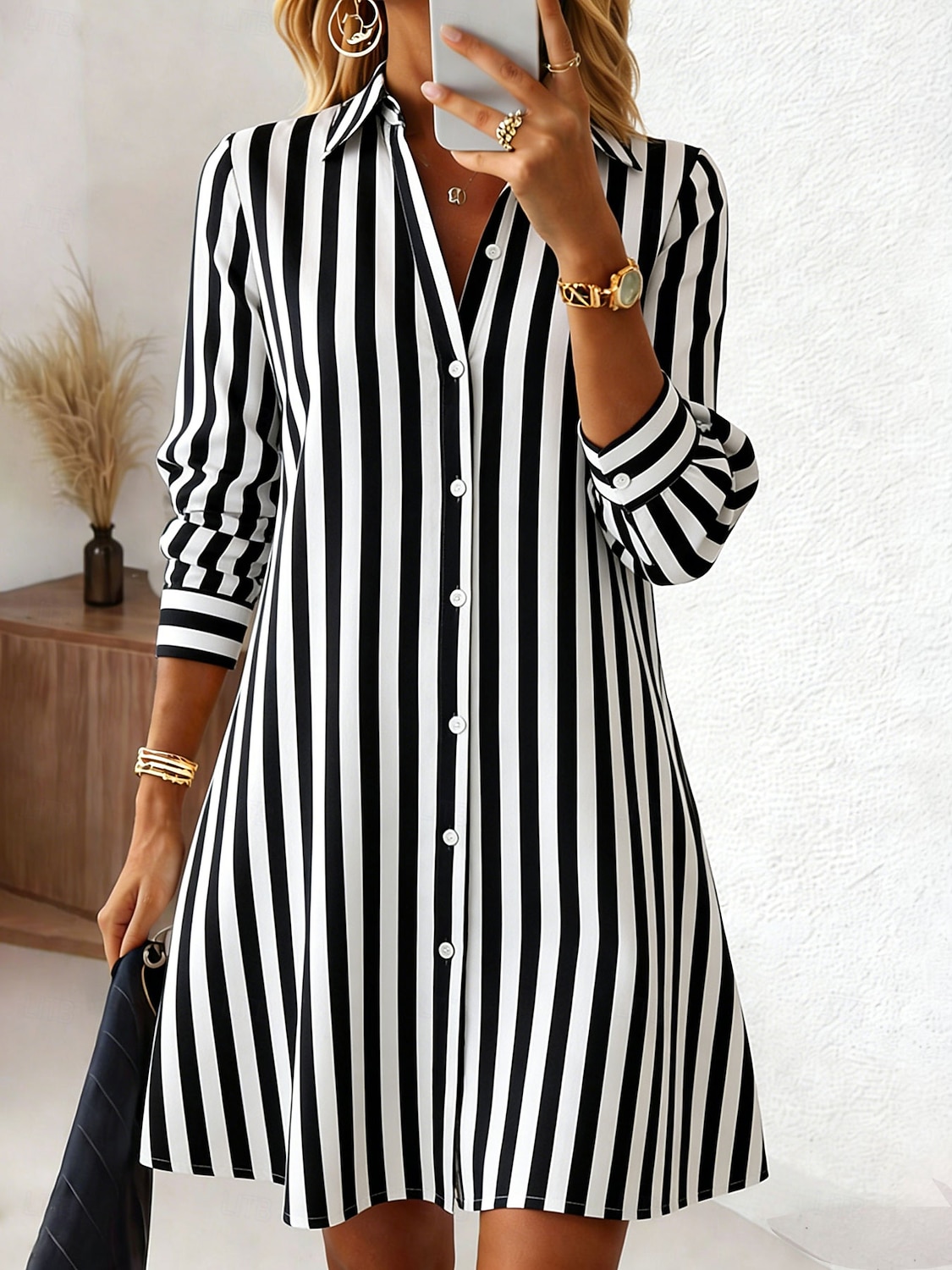 Femmes Robe Longueur Genou Robe Chemise Vacances Anniversaire Occasionnel Plage Coupe régulière Graphique Rayure manche longue Revers Bleu Noir Rouge Été Printemps de 2026 ? $48.99 –P3