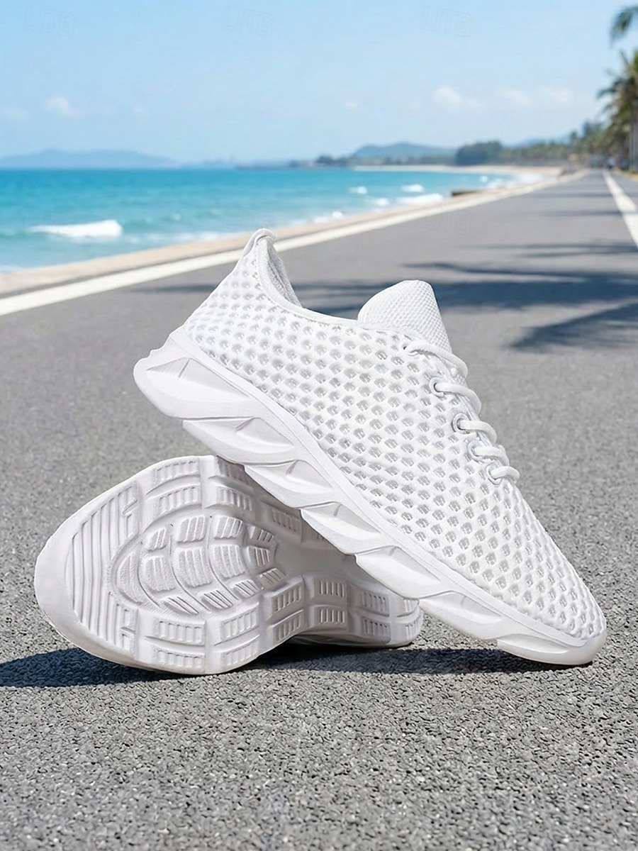 scarpe da corsa da donna in rete traspirante bianca, scarpe da passeggio leggere con lacci per jogging, viaggi, palestra &comfort quotidiano del 2026 a $34.99 –P6