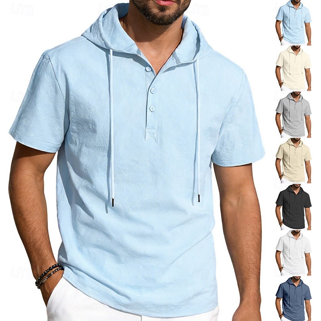 Men's Shirt Linen Shirt Button Up Shirt Solid Color Casual Beach Black White Navy Blue Khaki Short Sleeve Hoodie Summer Spring Clothing Apparel Buttons 2026 - $25.99 –P1