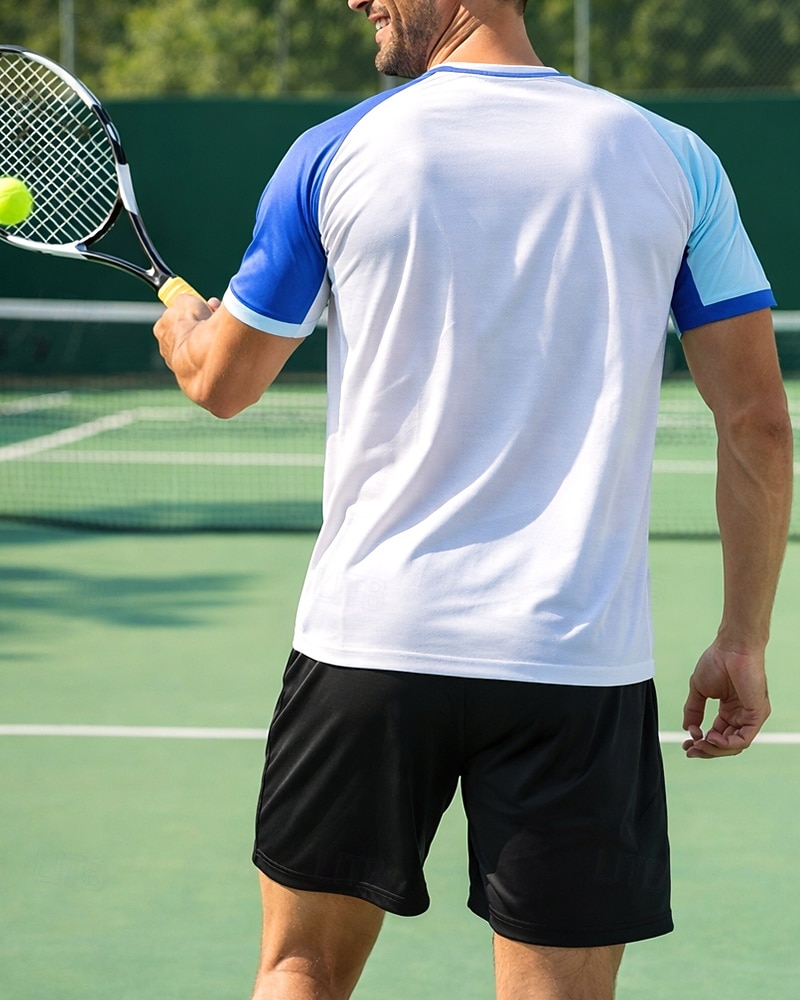 בגדי ריקוד גברים קולור בלוק סט ספורט חולצות ומכנסיים קצרים סט טניס שרוולים קצרים 2חלקים ייבוש מהיר מתיחה פתילת לחות נושם טניס גולף פיקלבול צווארון עגול קצר מכנסיים קצרים צמרות לבן כחול ים כחול בהיר 2026 - $34.99 –P3