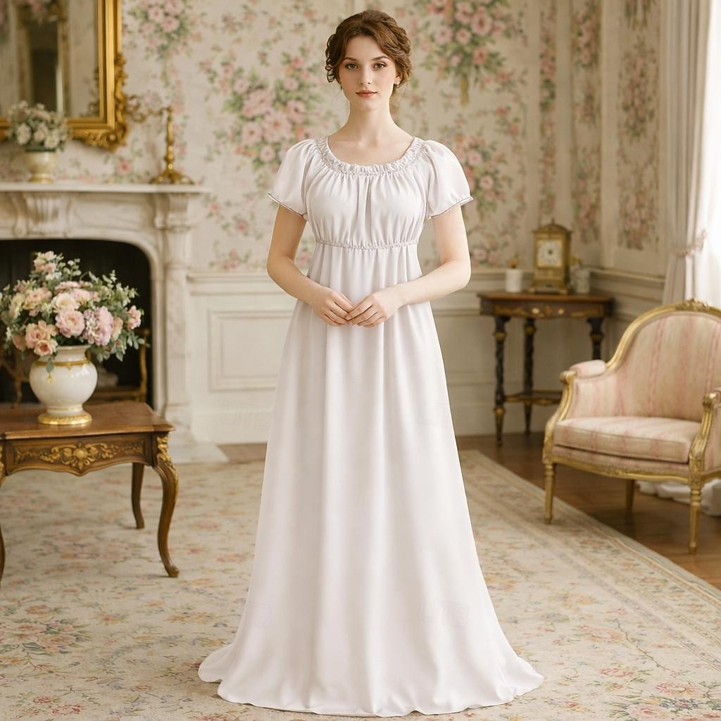 Renaissance 19ème siècle Période de la Régence Longueur au sol Robe Manches courtes Princesse Dame Col rond Déguisement Femmes Royal Halloween Carnaval Foire de la Renaissance Soirée à thème rétro de 2026 ? $59.99 –P9