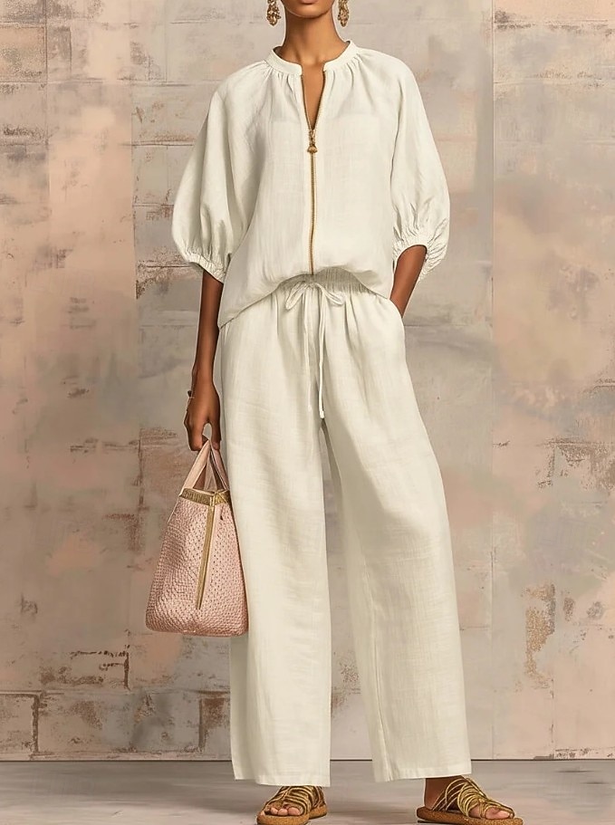 Femmes Ensemble effet lin Ensembles en coton et lin Manche 3/4 Uni Vacances Quotidien Bleu Noir Vert Claire Été Coupe Ample de 2026 ? $42.99 –P7