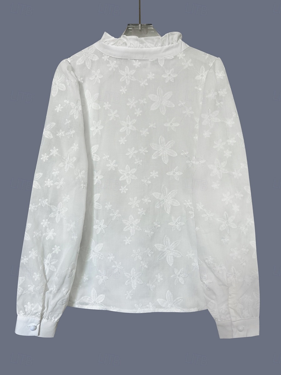 Mujer Camisa Blusa Bordado Floral Elegante Clásico Moderno Manga Larga Escote Chino Tops regulares Diario Festivos Noche Blanco Verano Primavera 2026 - $36.99 –P6