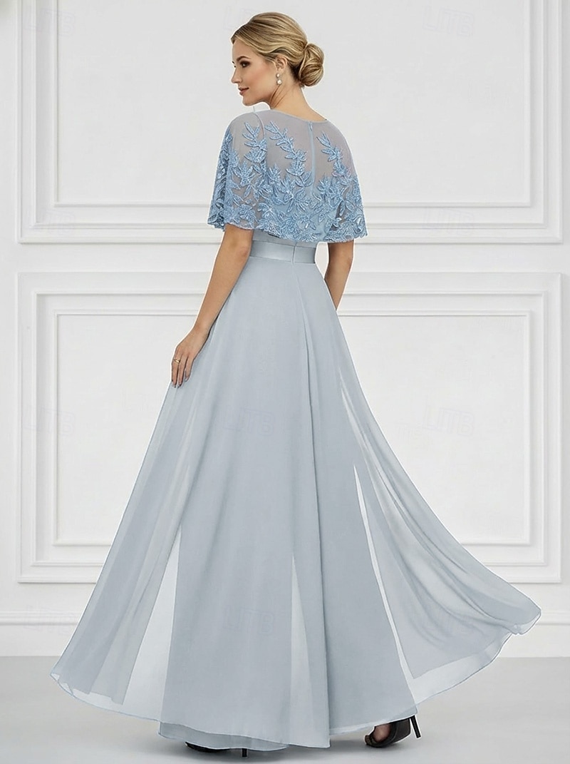 Traje de pantalón Hasta el Suelo Vestido formal Vestido de Madrina Manga Corta Cuello Barco Elegante Sencillo Embellecido Formal Invitado a la boda Iglesia Gasa con Cuentas Apliques 2026 - $182.99 –P2
