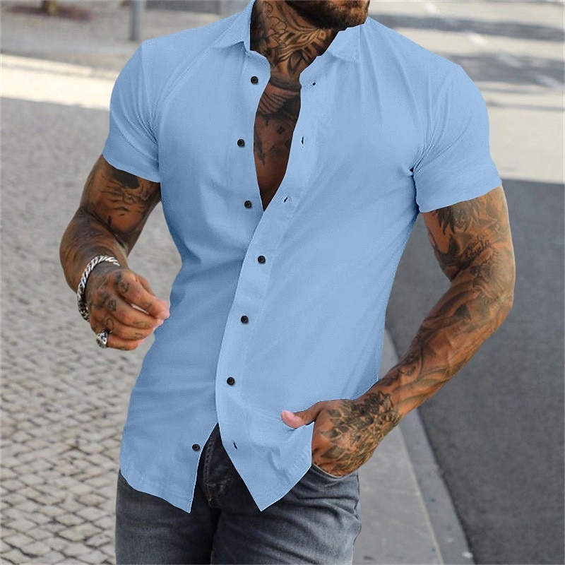Hombre Camisa Camisa de verano Abotonar la camisa gris azul Negro Blanco Amarillo Rosa Manga Corta Letra Cuello Vuelto Calle Casual Abotonar Ropa Moda Casual Cómodo 2026 - $22.99 –P10