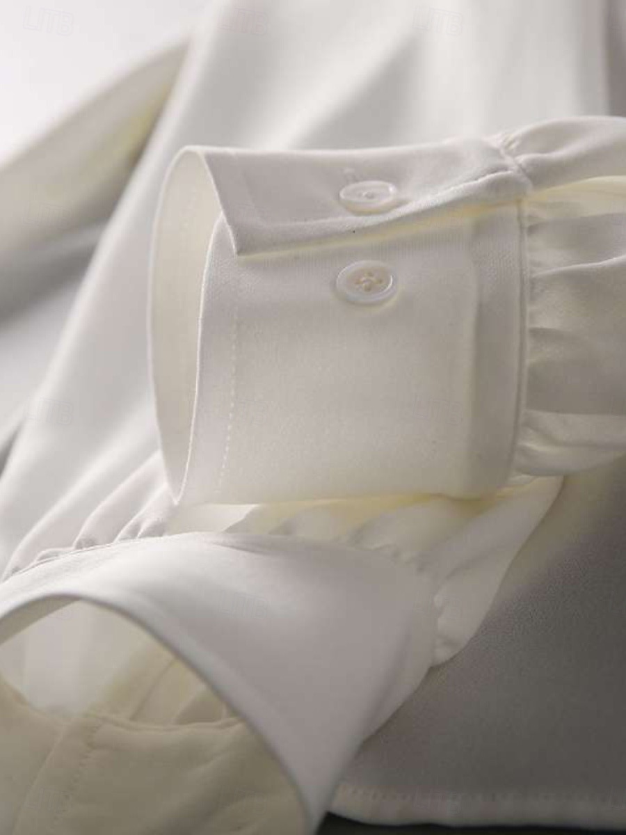 Жен. Рубашка Блуза Топы из шифона галстук спереди Сплошной цвет Полотняное плетение Активный Стиль Классический Длинный рукав Вырез под горло галстук-шея Обычные топы Повседневные Уличная одежда Офис 2026 - $13.99 –P4