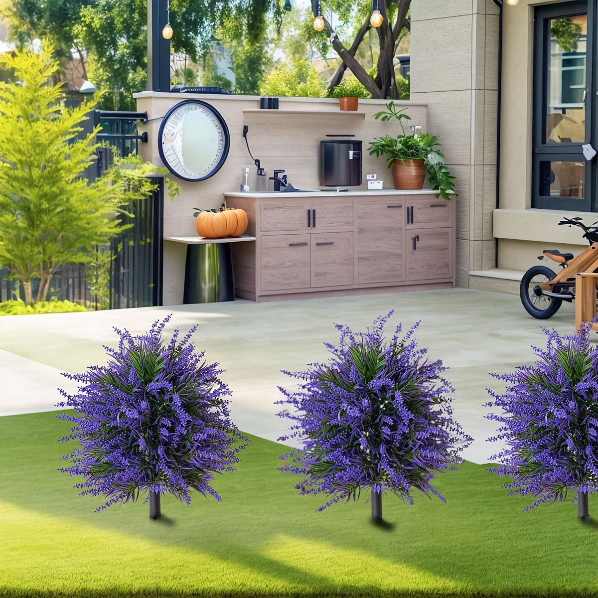Estaca de flores artificiales de 20 pulgadas para decoración de exteriores, color lavanda púrpura, estacas de jardín para el patio. &Césped, plástico resistente que no se decolora, decoración para 2026 - $30.99 –P6