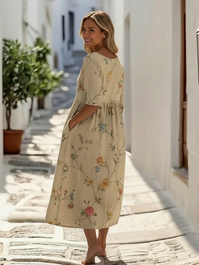 Mujer Vestido Midi Vestido informal Vestido de flores Clásico Moderno Diario Exterior Festivos Ajuste regular Flor Manga Corta Cuello Barco Azul Piscina Amarillo Fucsia Albaricoque Otoño 2026 - $39.99 –P3