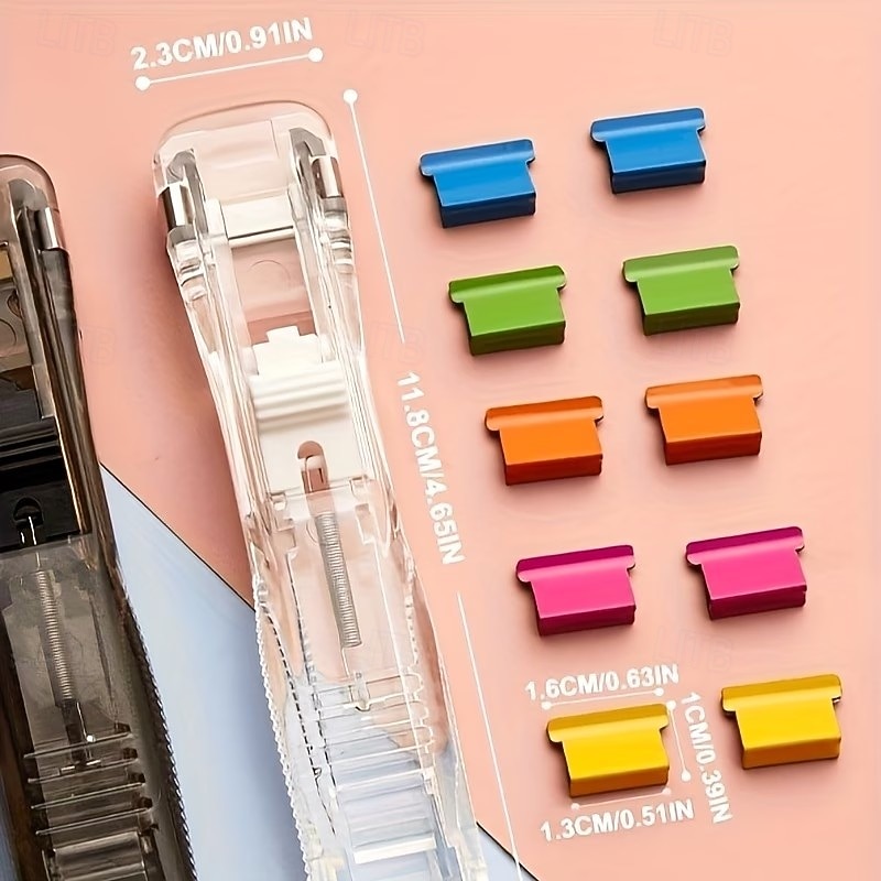 zestaw mini zszywaczy wielokrotnego użytku w kolorze czarnym &biały – zawiera 50 kolorowych &50 srebrnych zszywek w etui, przenośne &trwałe do użytku w biurze, szkole i domu 2026 - $16.99 –P5
