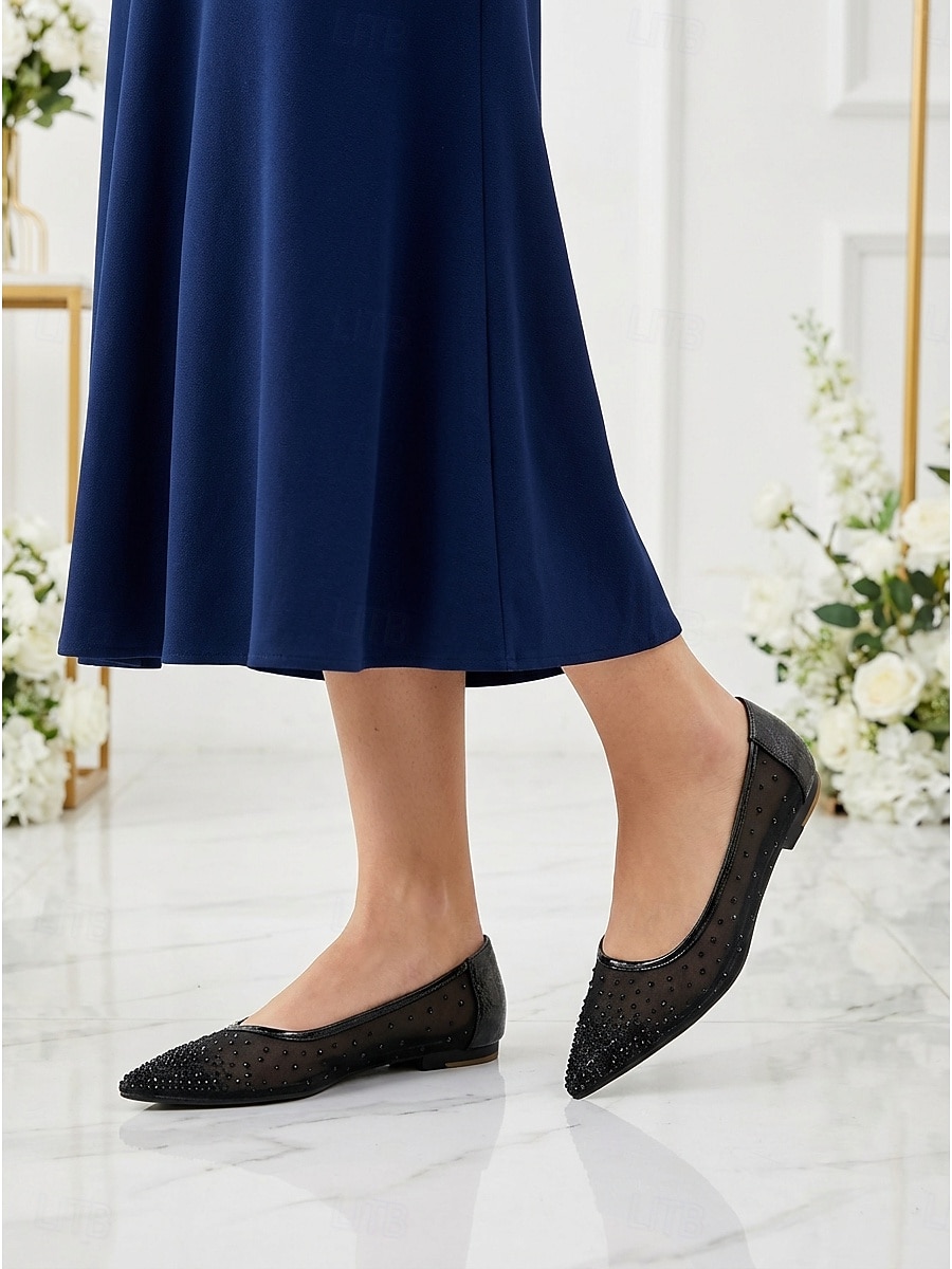 Bequeme, flache Damenschuhe mit niedrigem Absatz für Hochzeitsgäste – elegante schwarze Ballerinas mit dekorativen Akzenten, perfekt für Mütter bei Hochzeiten in der Stadt. 2026 - $34.99 –P1