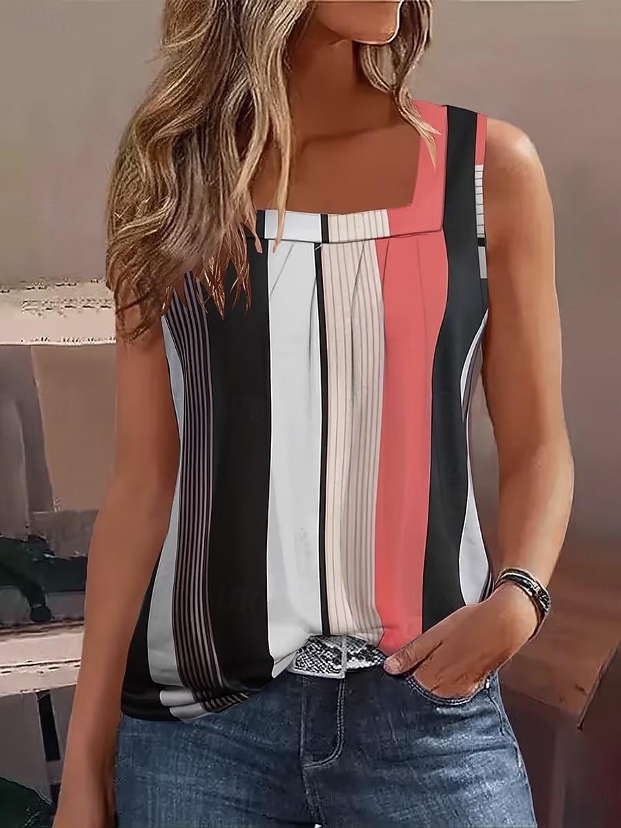 Per donna Canotta Stampato Grafico Geometrico Vintage Elegante Classico Senza Maniche Girocollo Collo a U Top Regolari Quotidiano Uscire Weekend Blu Rosa Rosso Verde Estate Primavera del 2026 a $19.99 –P3