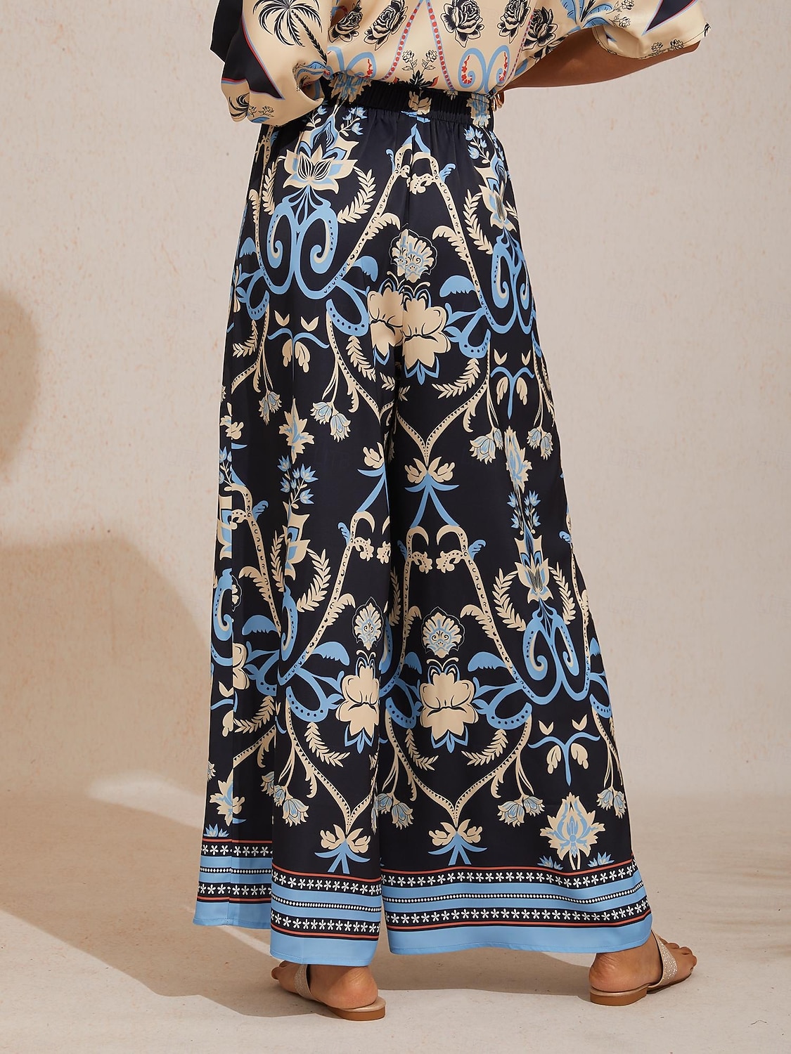 Letnie nocne spodnie z szerokimi nogawkami z jedwabistego satyny palmowej 2026 - $79.99 –P1