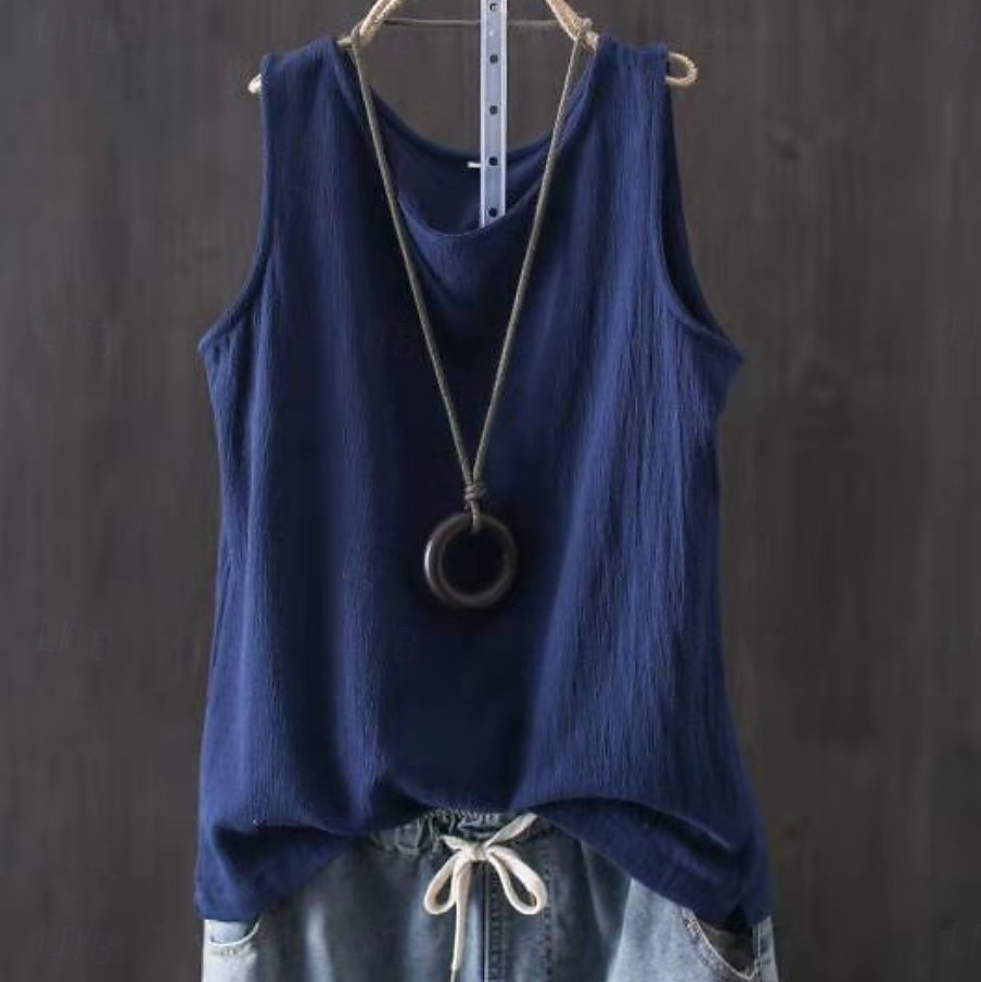 Per donna Finto cotone e lino Semplice Moda Elegante Classico Senza Maniche Manica Corta Girocollo Top Regolari Quotidiano Uscire Weekend Blu Nero Bianco Giallo Rosa Estate Primavera del 2026 a $34.99 –P10