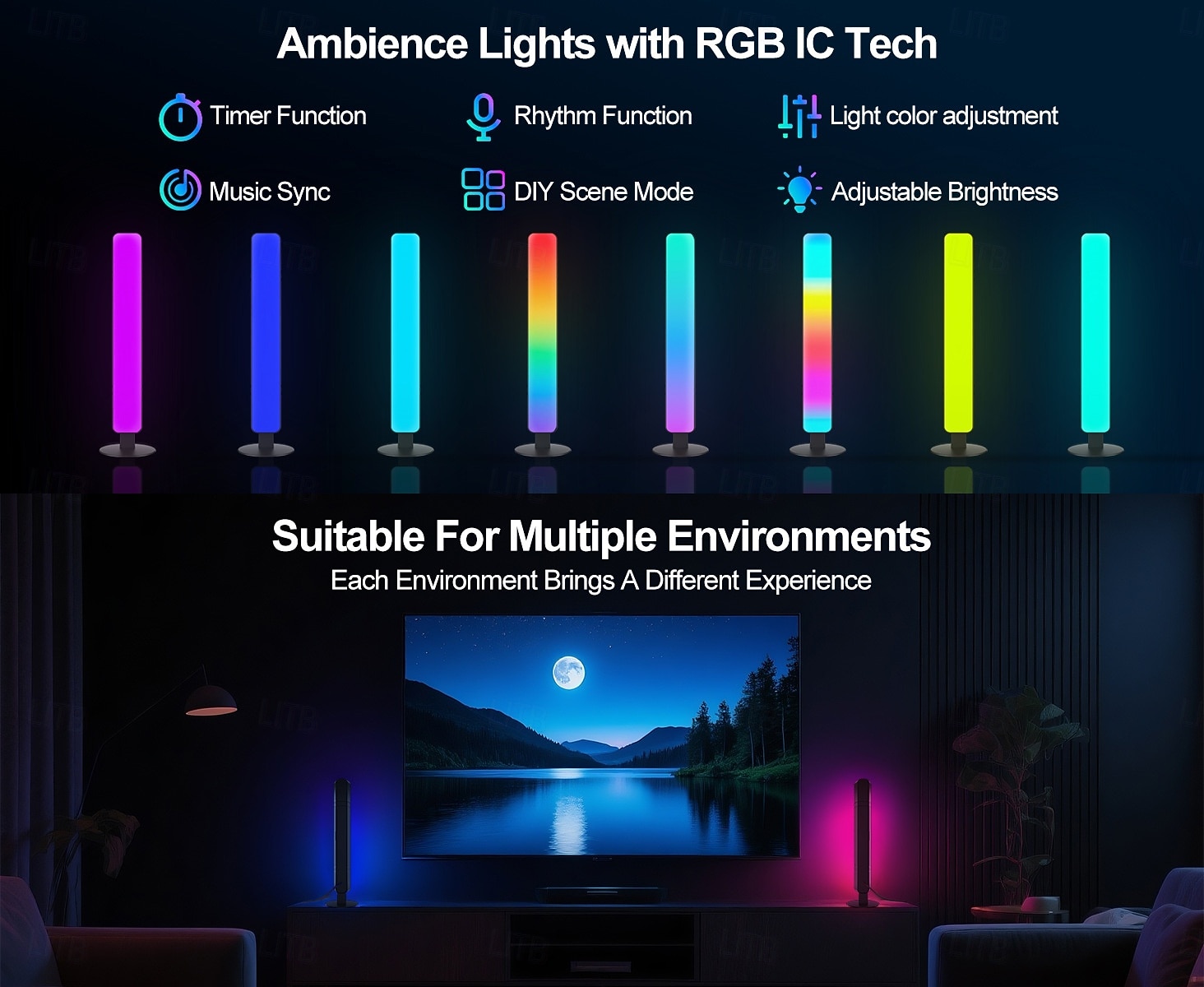 2 Packs RGB Gaming Ambient Lights, Sound-Activated LED Desk Lamps, Wireless WiFi Smart Night Lights for PC, Desktop, Gaming Room, Voice-Controlled LED Mood Lighting 2026 - $26.99 –P1