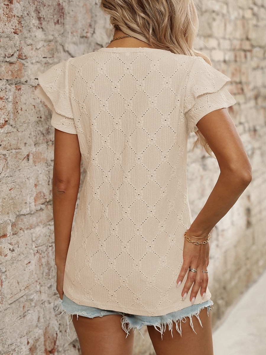 Mulheres Camisa Social Topo de ilhó Blusa Patchwork Tecido à moda Clássico Moderno Manga Curta Decote V Tops regulares Diário Feriado Para Noite Preto Azul Céu Roxo Claro Laranja Verde Verão Primavera de 2026 por $22.99 –P4