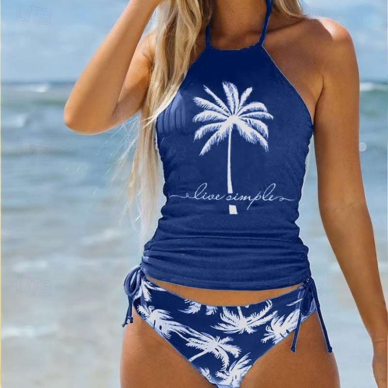 Γυναικεία Τανκίνι Δύο Κομμάτι Μαγιό Δένει στο Λαιμό Άνοιγμα πίσω Μαγιό Μαγιό Μαύρο / Άσπρο Μαύρο Γρήγορο Στέγνωμα Ελαφρύ Αναπνέει Αμάνικο - Σέρφινγκ Παραλία Κολύμβηση Καλοκαίρι Άνοιξη 2026 - $15.49 –P1