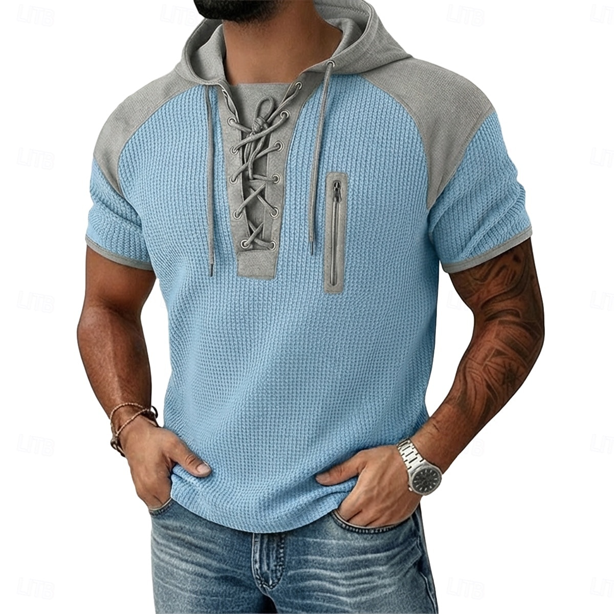 Ανδρικά Πουκάμισο Waffle Henley Μπλουζάκι μπλουζάκι Κοντομάνικο Με Κουκούλα Lace Up Lack Καλοκαίρι Άνοιξη Όλες οι εποχές Κουρελού Μοντέρνα Υψηλής Ποιότητας Καθημερινό Μπλοκ χρωμάτων Causal 2026 - $26.99 –P3