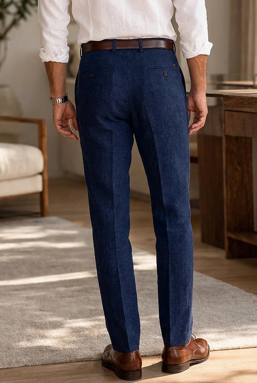 Masculino Algodão Linho Social Calça casual O negócio Casamento Vintage Clássico Formal Branco Rosa Vinho Primavera Verão Calças Côr Sólida Normal Longas Sem Elasticidade de 2026 por $39.99 –P7
