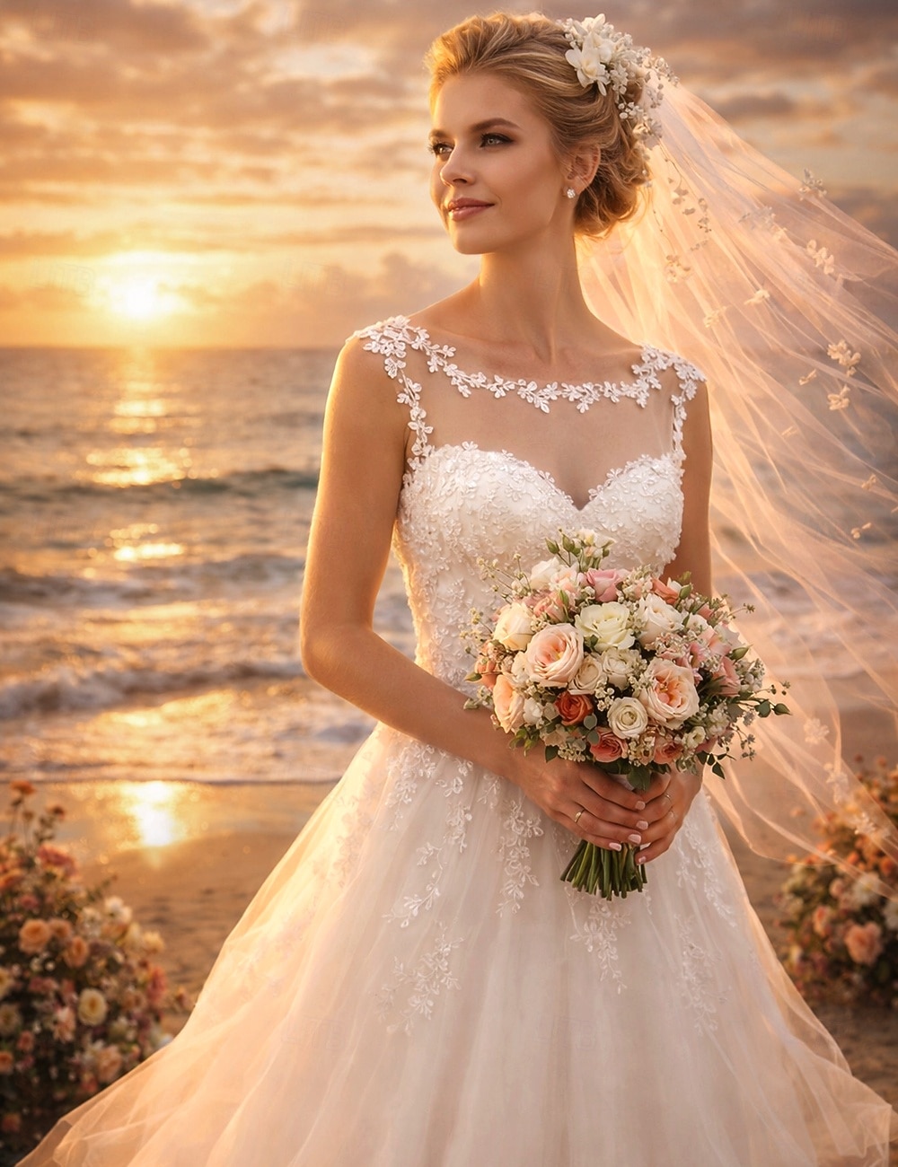 A-Linie Tee-Länge Hochzeitskleider Brautkleider Brautkleid Vintage 1940er / 1950er Kleine Weiße Kleider Ärmellos Illusionsausschnitt Abschlussfeier Geburtstag Spitze Tüll mit Applikationen 2026 - $172.99 –P3