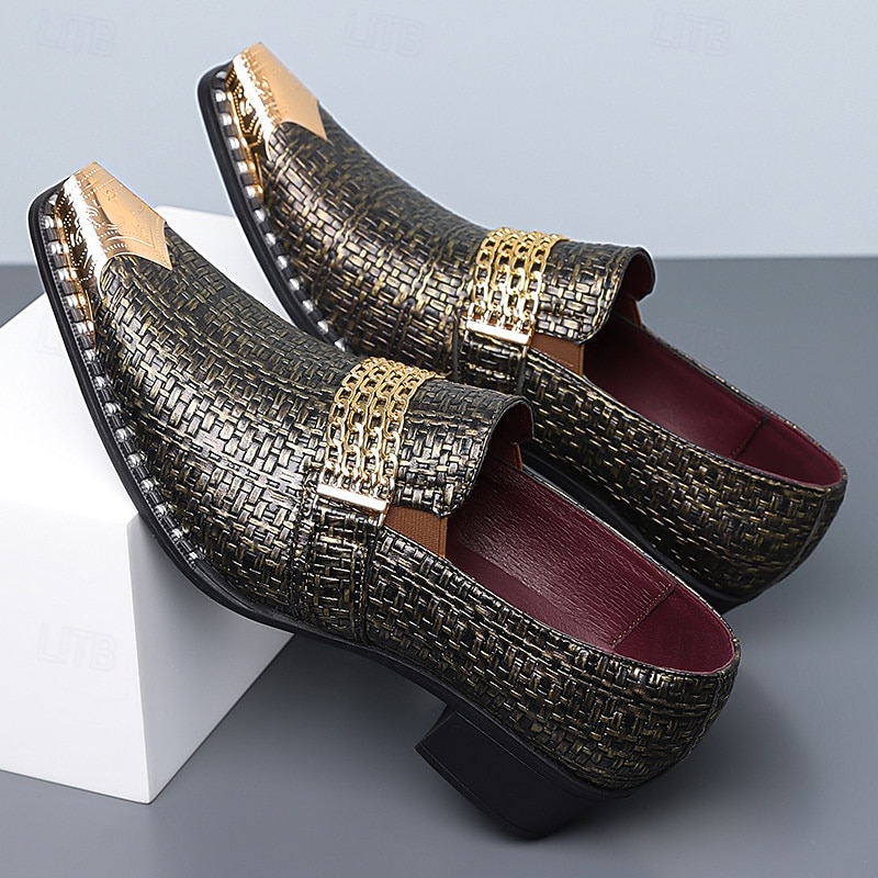 Ανδρικά μοκασίνια από χρυσή δερματίνη με υφή – μοντέρνα slip-on παπούτσια, πάρτι, βραδινά και κομψά casual ρούχα 2026 - $79.99 –P1