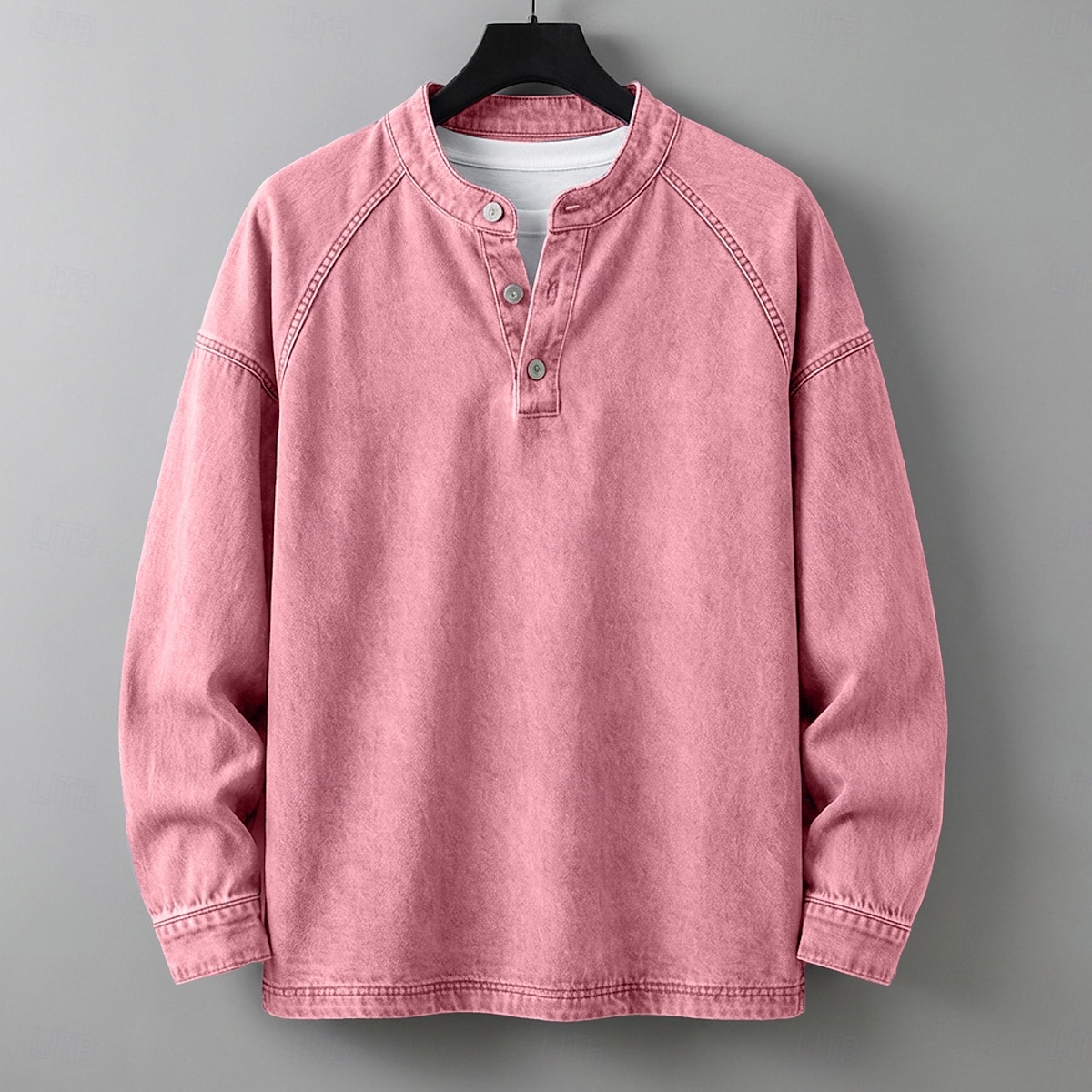SoftFade™ Pánské tričko Henley košile 100% bavlna acid wash tričko tričko top dlouhý rukáv jednobarevné solid vintage streetwear casual barvené faded washed stojáček Henley casual domů street jaro 2026 - $31.99 –P15