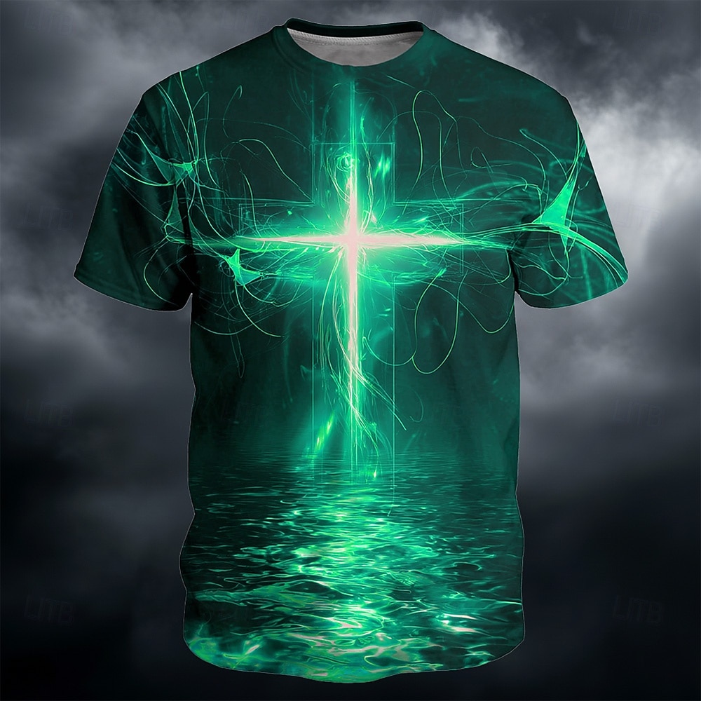 America's 250th Anniversary Men's Bible Cross T Shirt Short Sleeve T shirt 3D Print Crew Neck Shirt Religious Casual Daily Party Blue Red Green Summer Spring Clothing Apparel 2026 - $21.99 –P3