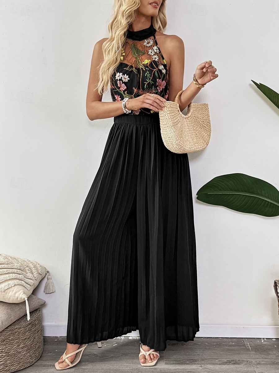 Per donna Normale Tuta Elegante Floreale Senza Maniche Gamba larga All'americana Pizzo Patchwork Feste Streetwear Vestibilità regolare Nero Estate del 2026 a $55.99 –P2