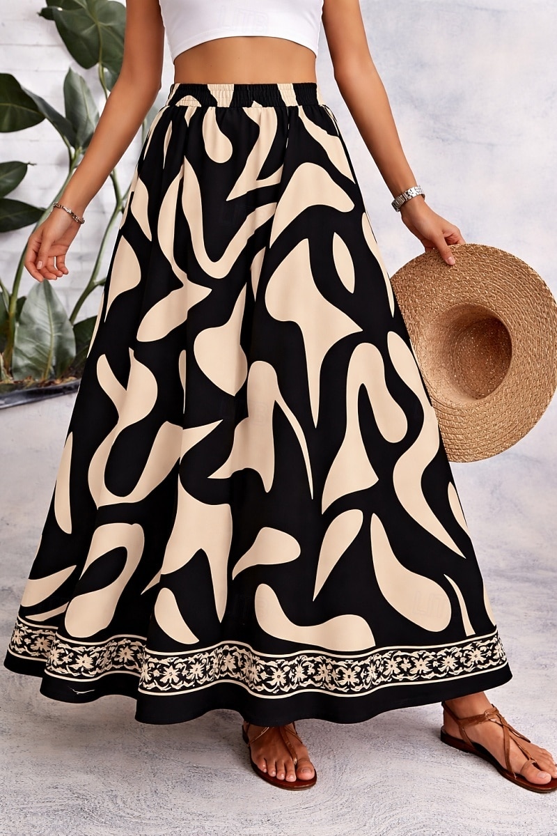 Mujer Falda de vacaciones Elegante Moda Casual Maxi Alta cintura Faldas Floral Graphic Bolsillo Estampado Microelástico Diario Playa Negro Caqui Verano 2026 - $48.99 –P1
