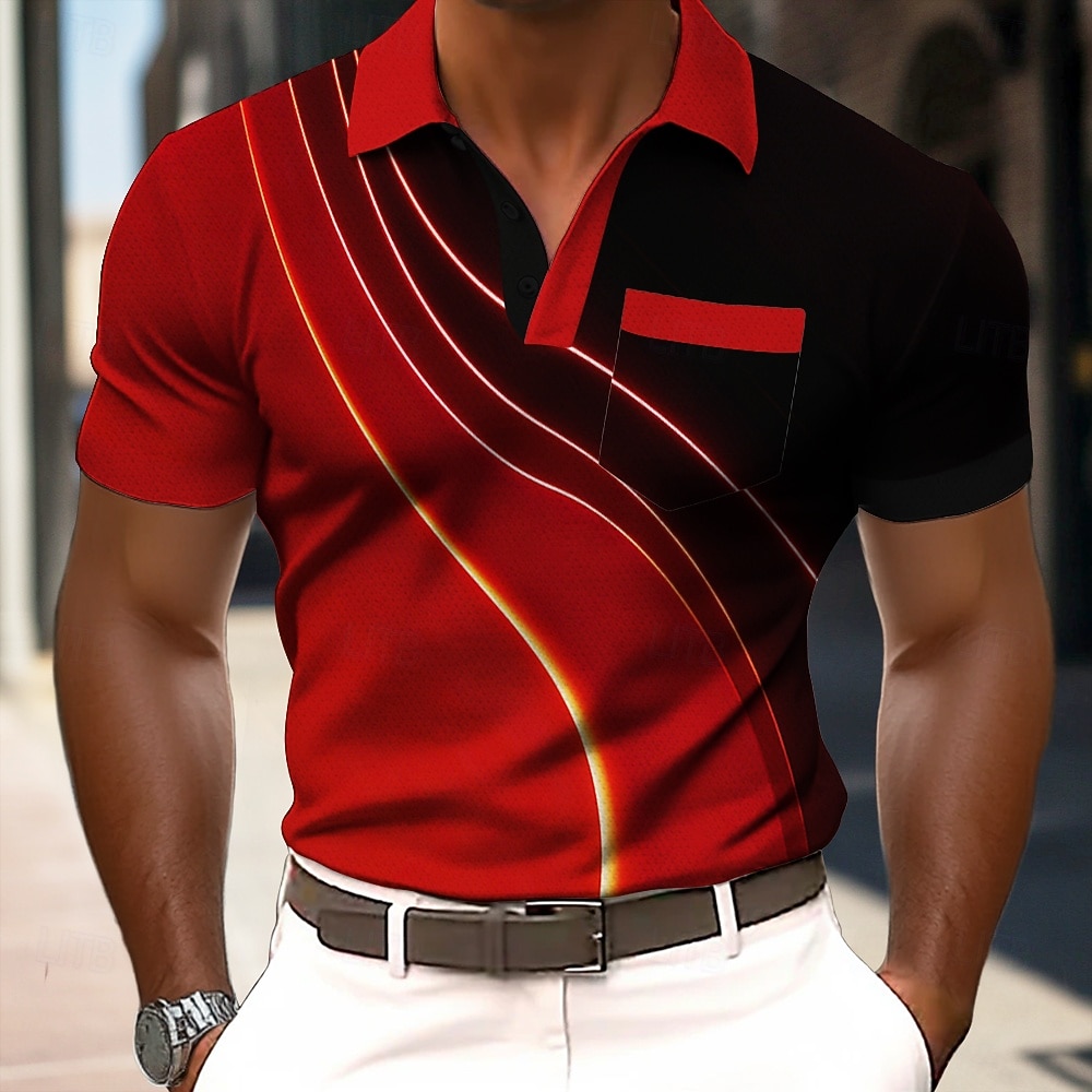 Herren Farbverlauf Geometrisch Poloshirts Kurzarm Polo-Shirts Revers Business-Casual Outdoor Ferien Alltagskleidung Tasche 3D-Druck Sommer Frühling Blau Rote Purpur 2026 - $11.99 –P4