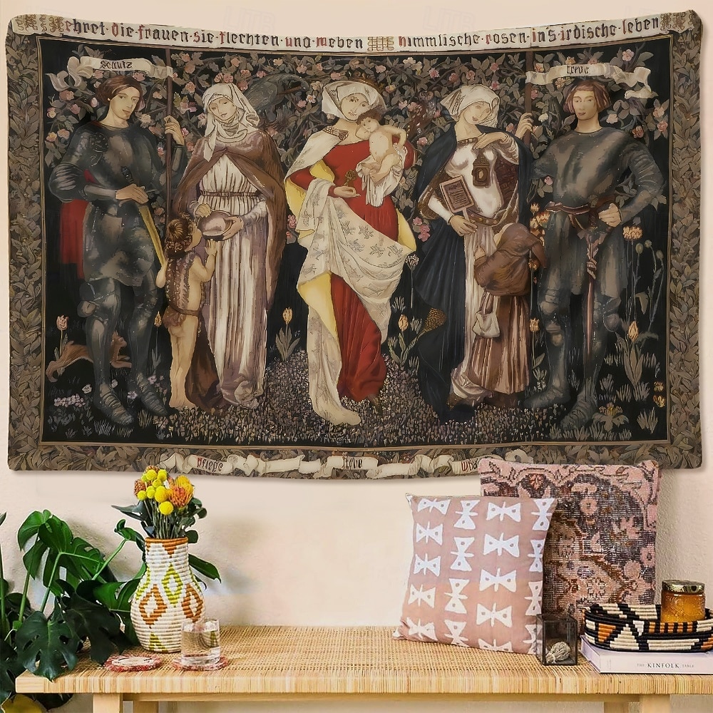 Tapisserie murale médiévale représentant le roi Arthur, un chevalier, avec le texte d'Arthur, une croix celtique et un écu royal. Tissu vintage à suspendre, idéal pour une bibliothèque, un garage de 2026 ? $42.99 –P7