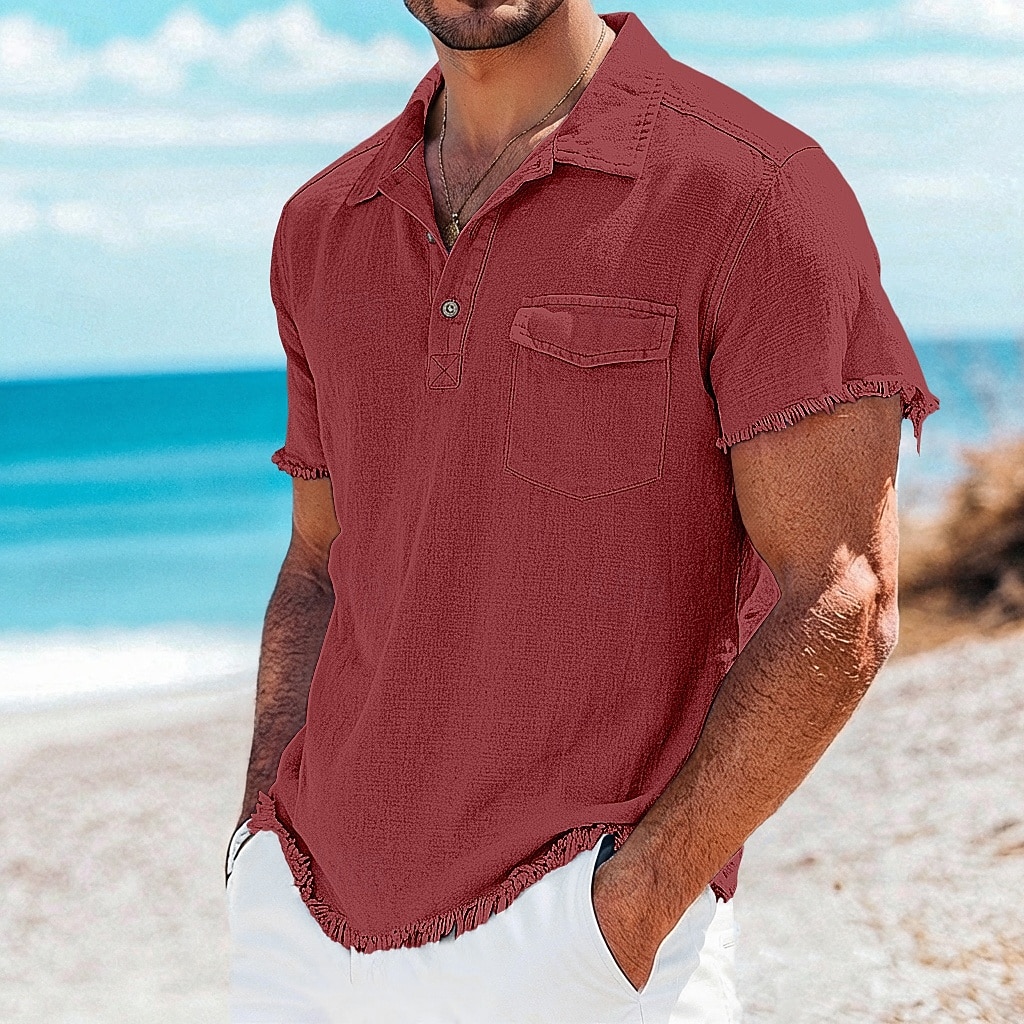 Herr T-tröja Linne T-shirt Kort ärm Polokrage Sommar Slät Mode Designer Grundläggande Ficka Mjukt Rå kant Strand Semester Ledigt / vardag Blå Vit Rodnande Rosa Topp t-shirt för män 2026 - $23.99 –P8