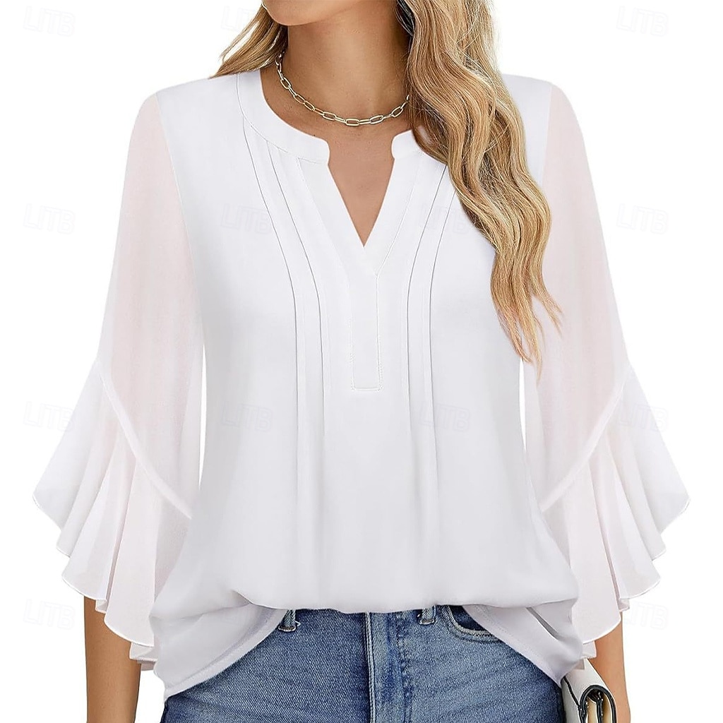 Pentru femei Cămașă Cămașă de vară Cămașă casual Topuri din șifon Tunică Nasturi Culoare solidă Simplu Elegant Vacanță Modă Lungime Manșon 3/4 Stil Nautic Topuri obișnuite Zilnic Concediu Ieșire Alb 2026 - $32.99 –P1