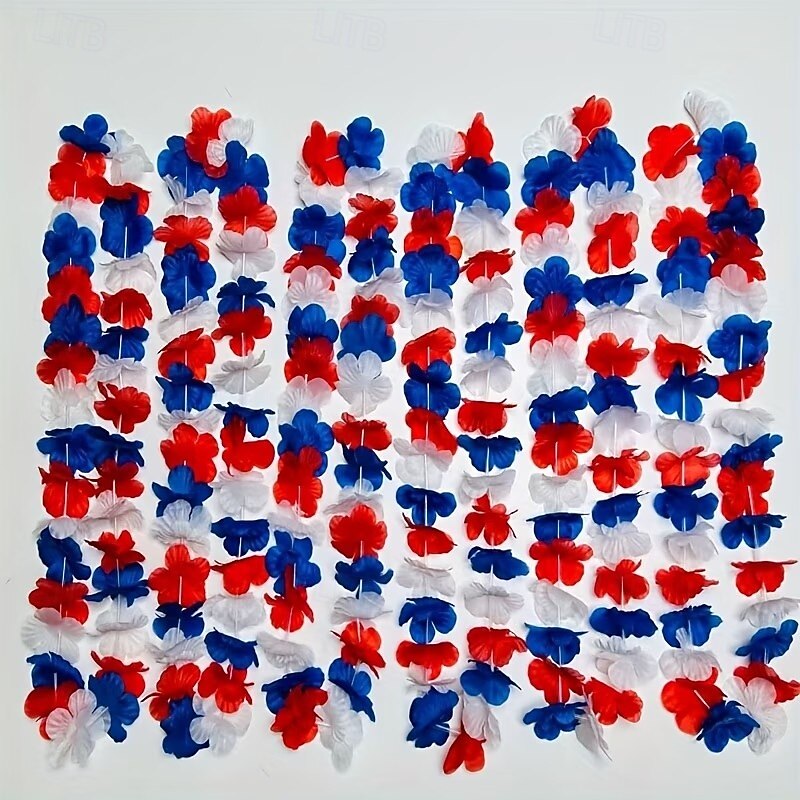 30 stk patriotiske kunstige blomster - rød, hvit og blå hawaiisk lei med ananas- og skjolddesign, dekorasjoner til uavhengighetsdagen 4. juli, engros festgaver til utendørs/innendørs 2026 - $23.99 –P6