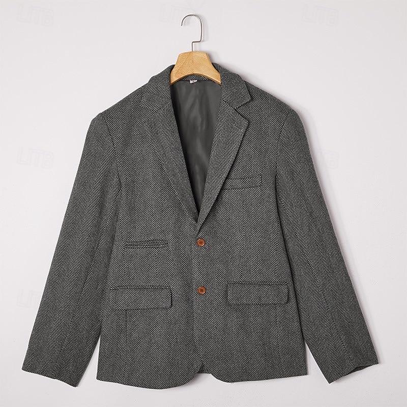 Blazer da uomo in tweed a spina di pesce – giacca sportiva slim fit vintage, monopetto a 2 bottoni, business casual, autunno inverno, disponibile in marrone, blu, grigio del 2026 a $79.99 –P12