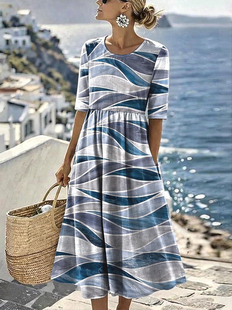 Pentru femei Rochii Midi Rochie de schimb Vacanță Casual Boho Zilnic Rochie de vară Rochie de primăvară Fit regulat Floral Grafic Lungime Manșon 3/4 Stil Nautic Albastru piscină Alb Verde Deschis 2026 - $32.99 –P5