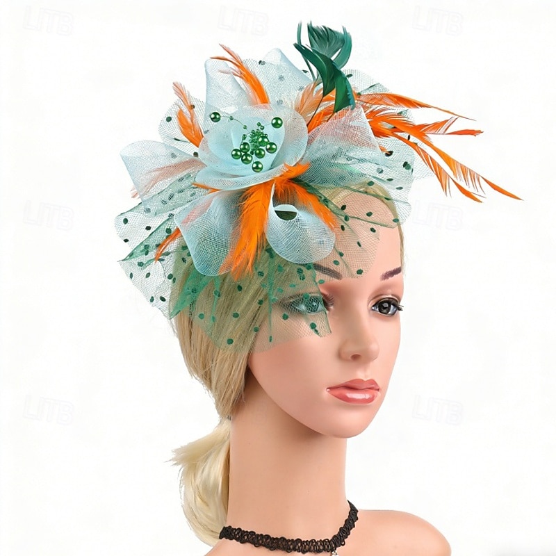 fascinators Tule Veren Bruiloft Verjaardag Elegant Vintage leuke Style Met Veer Tule Helm Hoofddeksels 2026 - $11.49 –P5