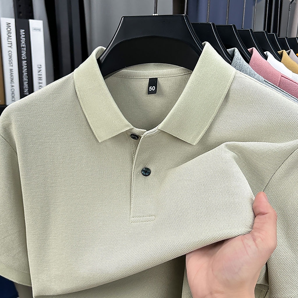 Men's Polo Polo Shirts Casual Vacation Lapel Short Sleeve Fashion Modern Plain Buttons Plain Summer Spring Regular Fit Lake blue Black White Yellow Pink Red Polo 2026 - $18.99 –P18