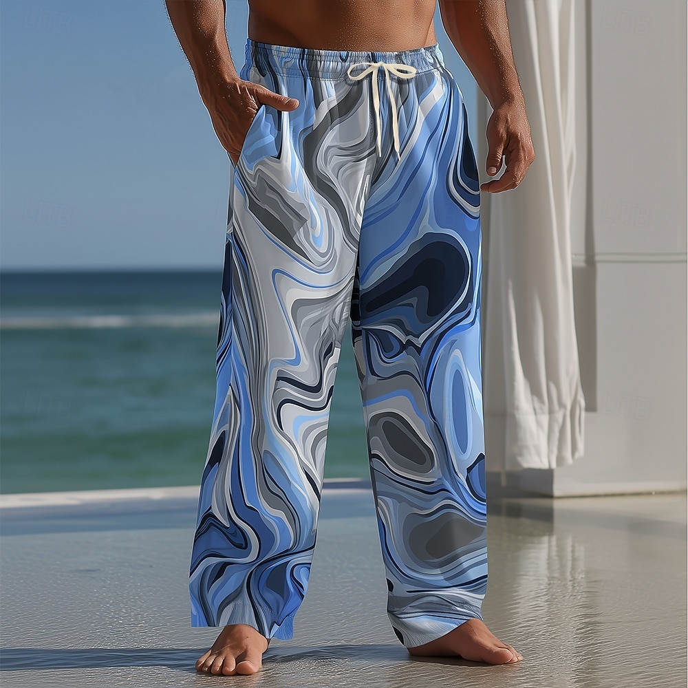 Homens Estampa Geométrica Arte Líquida Abstrata Calças Calças largas Calça casual Cintura Média Moda Casa Ao ar livre Férias Cintura elástica com cordão Calças de linho com bolsos Verão Primavera de 2026 por $27.99 –P1