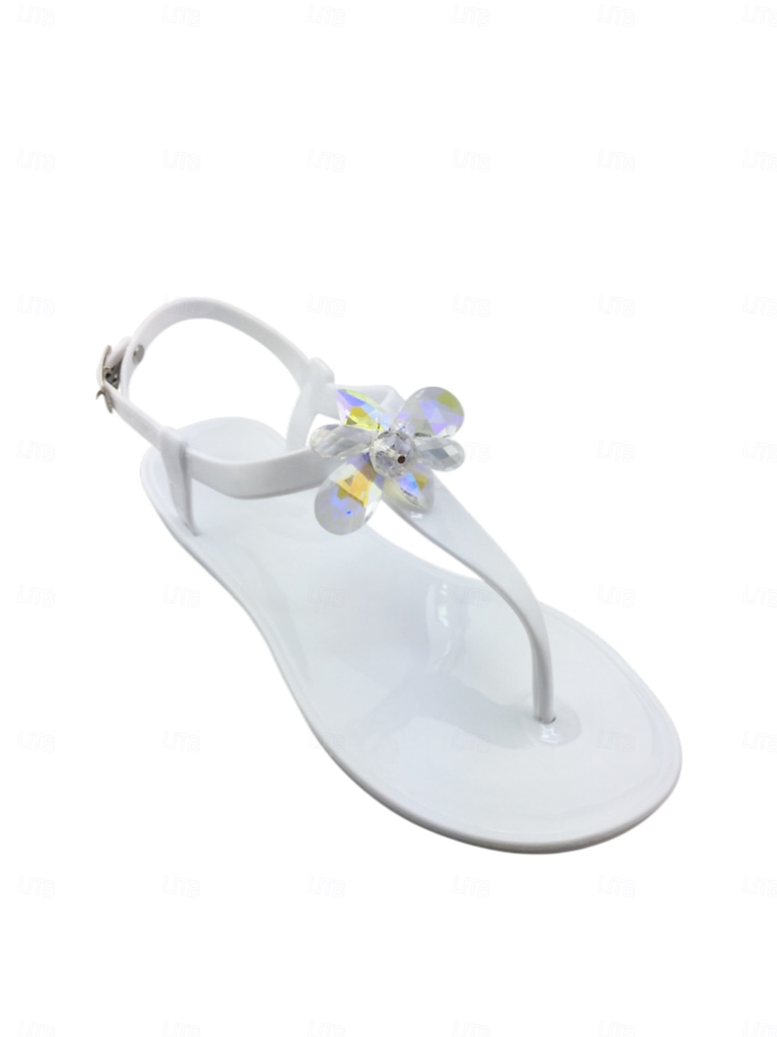 Women's Elegant White Jelly Sandals - Waterproof T-Strap Flip Flops with 3D Flower & Sparkling Rhinestone Decor for Beach Vacations, Summer Weddings & Resort Wear 2026 - $19.99 –P1