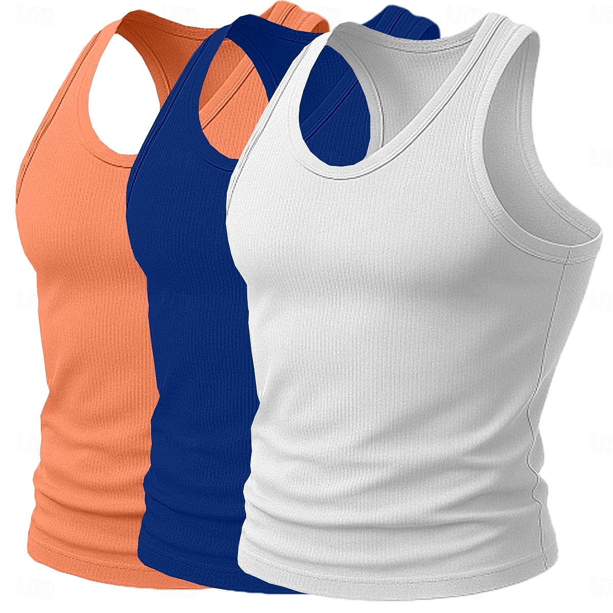 Homens Malha Íntima Camiseta Interior camisa sem manga camisa muscular Sem Manga Decote em U Profundo Scoop pescoço Decote em U Verão Côr Sólida Pit Strip Moda Designer Esportivo 3 Peças Estriado Puro de 2026 por $31.99 –P16