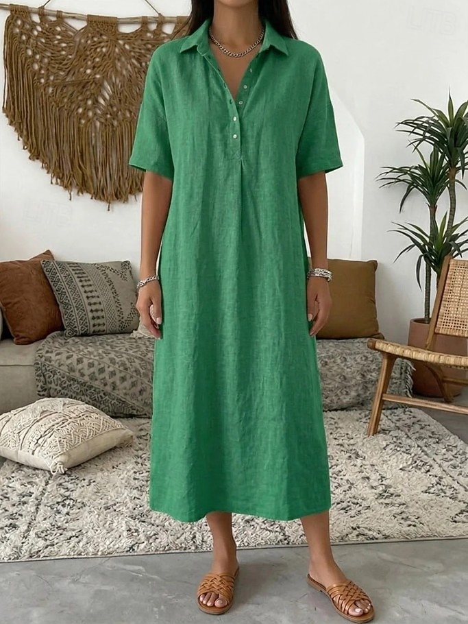 Dames Halflange jurk Zonnejurk Zomerjurk Vakantie Casual Boho Dagelijks Feestdagen Uitgaan Ruim Passend Effen Korte mouw Revers blauw Grijs roze Zwart Geel Zomer Lente 2026 - $32.99 –P7