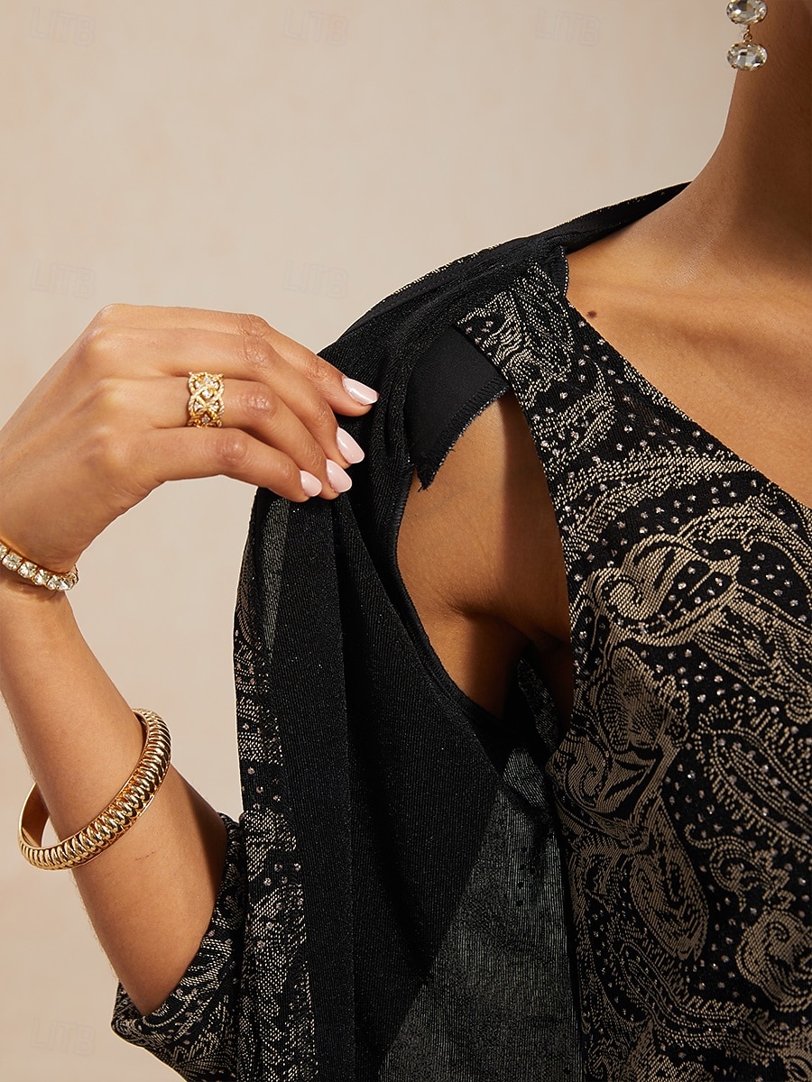 Damskie Koszula Boho Bluzka Eleganckie topy Błyszczący W Tureckie Wzory Elegancja Elegancki Rękaw 3/4 Półgolf Zwykłe topy Codzienny Praca Gość weselny Czarny Lato Wiosna Jesień 2026 - $135.99 –P5