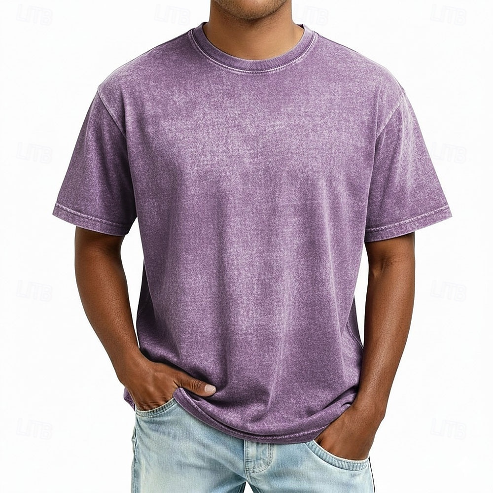 Cămașă T Shirt pentru bărbați SoftFade™ T-shirt din bumbac mixat cu mânecă scurtă simplă vintage streetwear casual vopsită spălată distresată gât rotund casual vacanță primăvară  vară violet Henley 2026 - $20.99 –P2