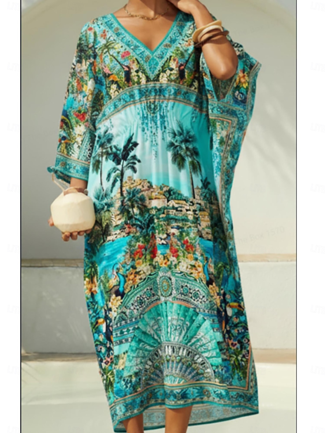 Balearene blå flagrende chiffon maxikjole med dolmanermer 2026 - $96.99 –P1