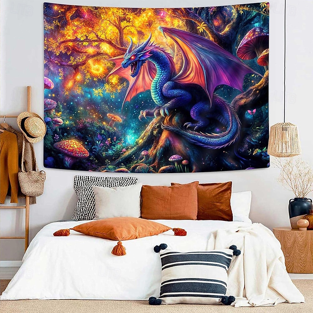 Fantasy Mythical Purple Dragon Magic Enchanted Forest Glowing Mushroom Psychedelic Art Large Wall Tapestry Hanging for Living Room Bedroom Dorm Home Decor Mural Backdrop 2026 - ZAR R350.38 –P2