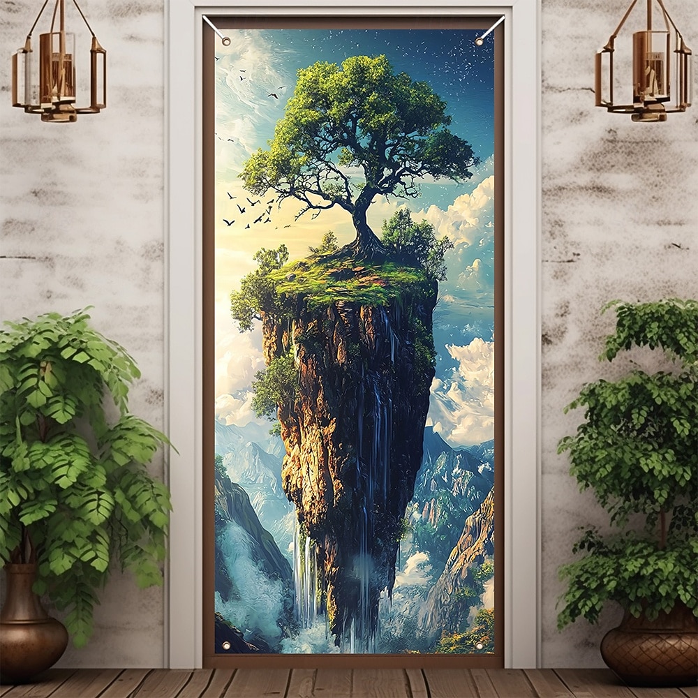 fantazie strom života plovoucí ostrov vodopád a mraky surrealistická krajina dveře banner zeď gobelín přední dveře dekorace domov vchod dekor venkovní vnitřní 2026 - $17.99 –P5