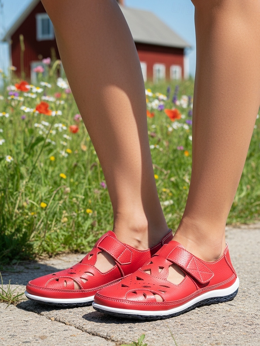 Rote, atmungsaktive Damen-Freizeitschuhe mit Lochmuster und weiter Passform – ideal für Alltag, Outdoor-Aktivitäten und Reisen. 2026 - $32.99 –P4