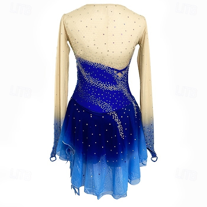 Figure Skating Dress Women's Girls' Ice Skating Dress Outfits Blue+Light  Blue Patchwork Asymmetric Hem Spandex Mesh High Elasticity Competition  Skating Wear Crystal / Rhinestone Long Sleeve Ice 2026 - 159.99