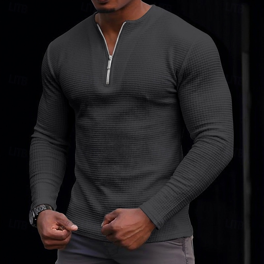 Men's Waffle T-shirt Tee Top Long Sleeve Quarter Zip Spring Fall Autumn Solid Color Plain Textured Daily Retro Casual Zip Up Casual Outdoor Street White Top Tee for Men 2026 - $22.99 –P5